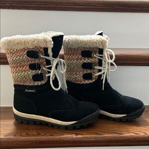 BearPaw Black and Multicolor Winter Boots